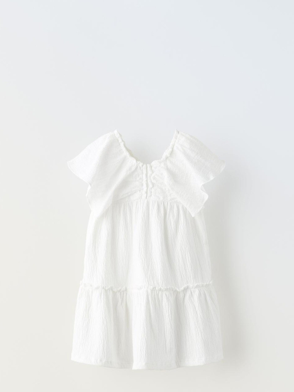 Zara White Textured Ruffle Dress